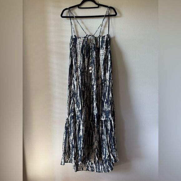 ZARA TIE-DYE PRINT Seashells Navy and White Maxi Dress Size Large - Picture 2 of 7